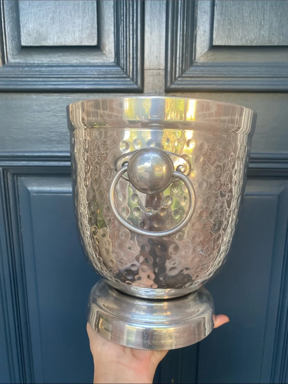Hammered Metal Wine Cooler Ice Bucket in Silver